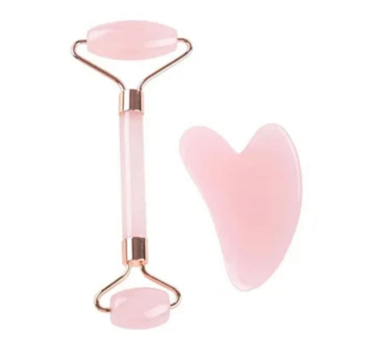 Facial care set roller and scrapper