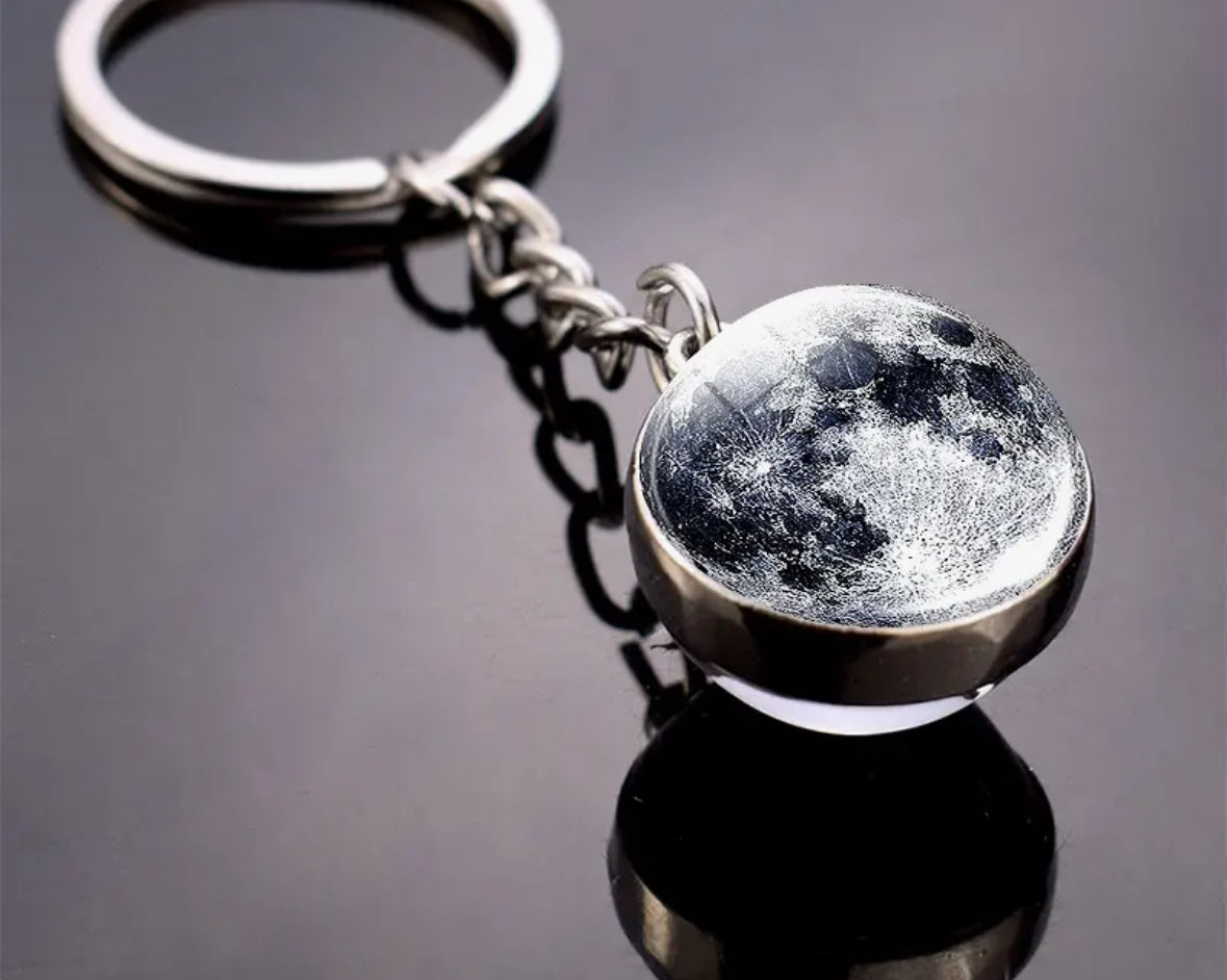 3D glass moon keychain