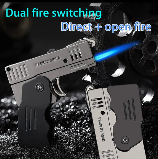 Metal butane lighter pistol foldable