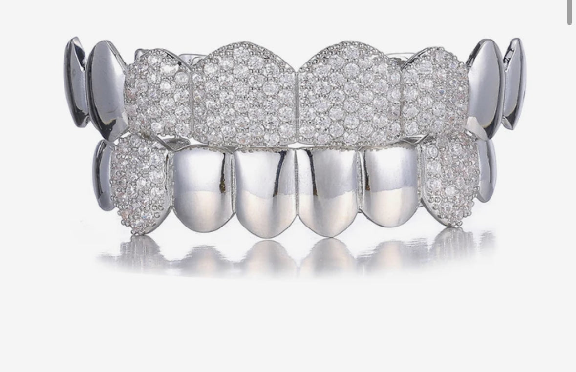 Silver teeth grills top and bottom