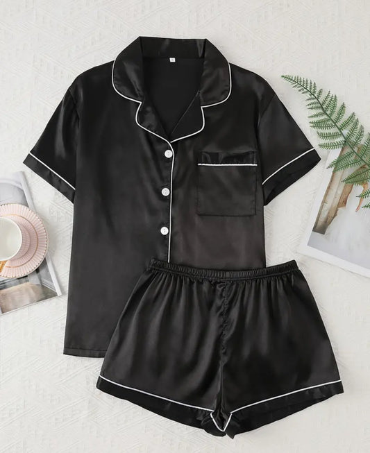Women’s satin pyjama set sort short sleeve top and shorts