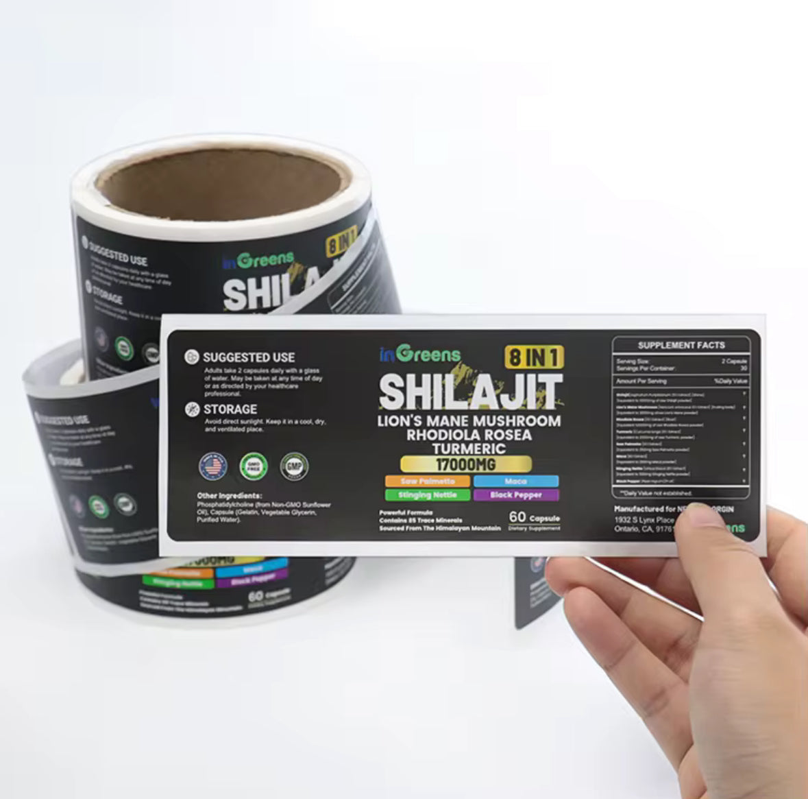 Close up image of custom B2B adhesive labels with custom printed branding